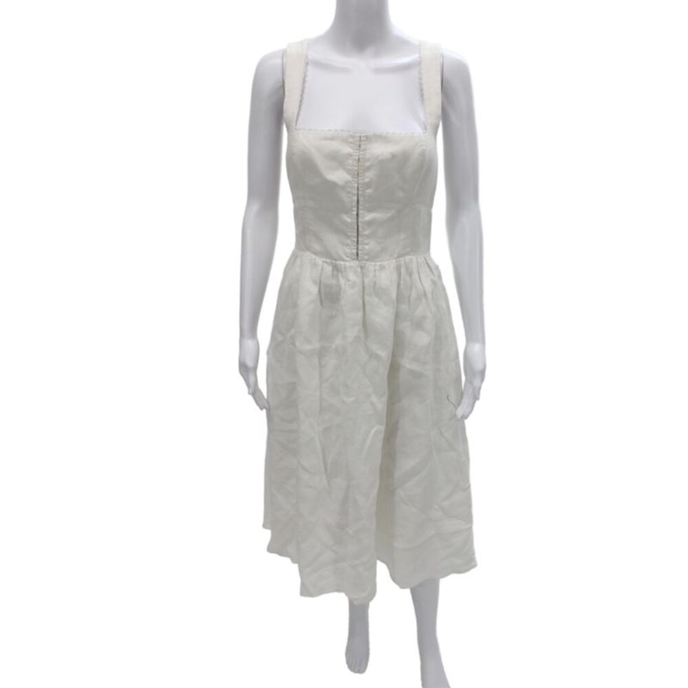 Reformation Womens Fit & Flare White Linen Square Neck Midi Dress Size 6
